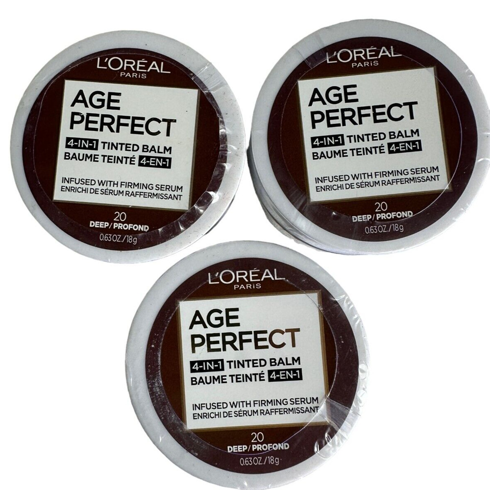 3x L'Oreal Age‎ Perfect 4-in1 Tinted Balm Foundation w/Firming Serum 20 Deep
